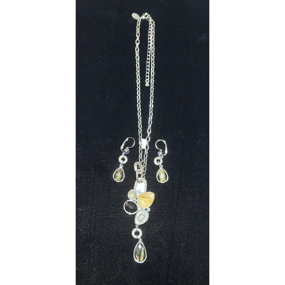 Lia Sophia Mixed Faceted Stone Cluster Necklace and Matching Earrings